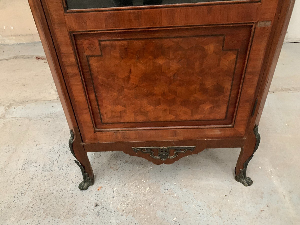 Louis XVI Style Single Door Display Cabinet In Wood Marquetry 20th Century-photo-4