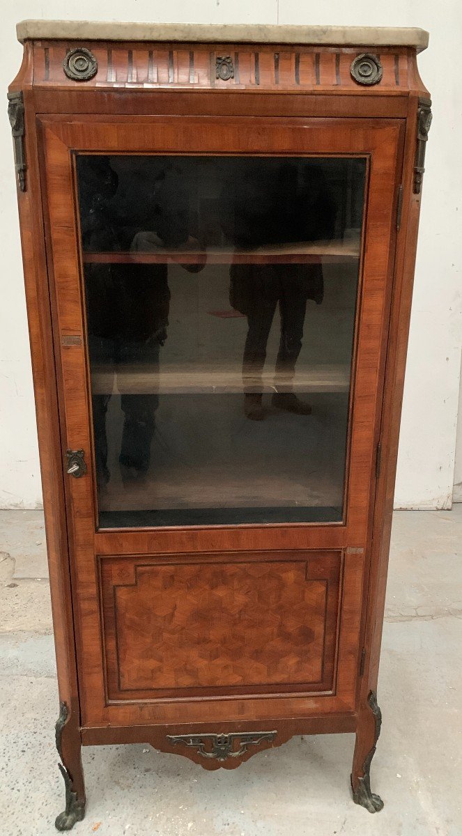 Louis XVI Style Single Door Display Cabinet In Wood Marquetry 20th Century-photo-1