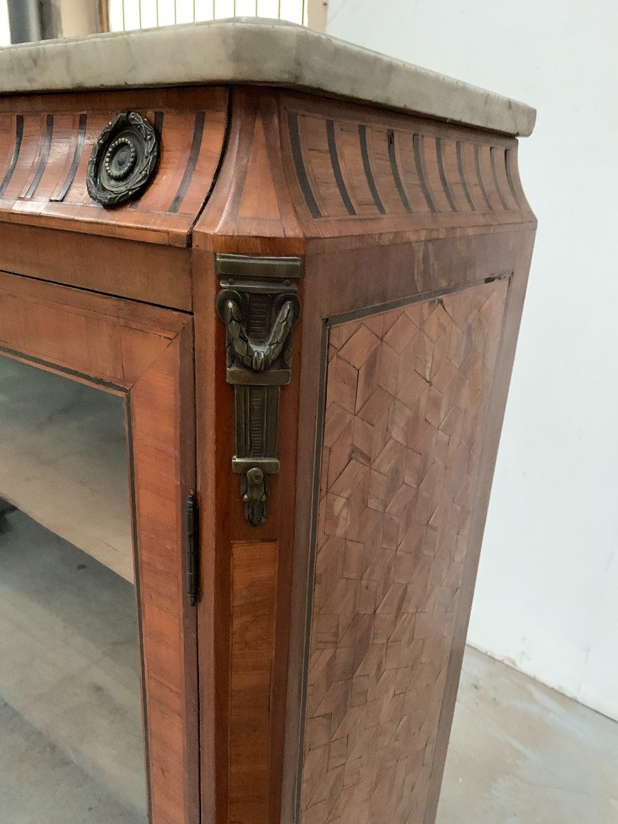 Louis XVI Style Single Door Display Cabinet In Wood Marquetry 20th Century-photo-6