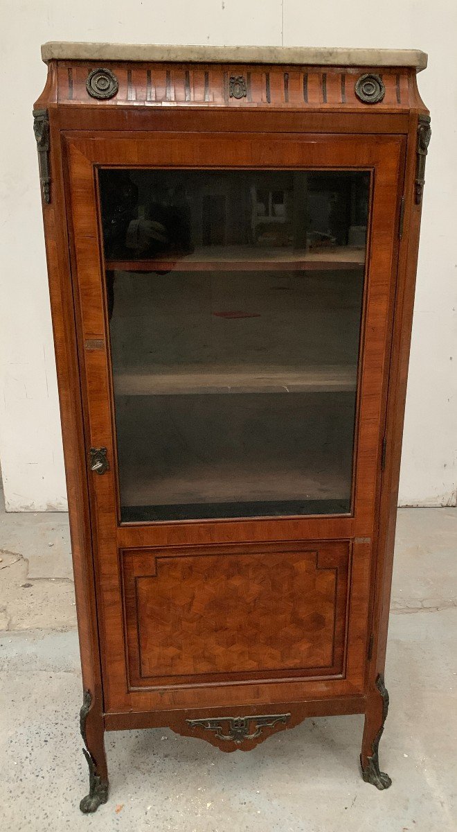 Louis XVI Style Single Door Display Cabinet In Wood Marquetry 20th Century-photo-8