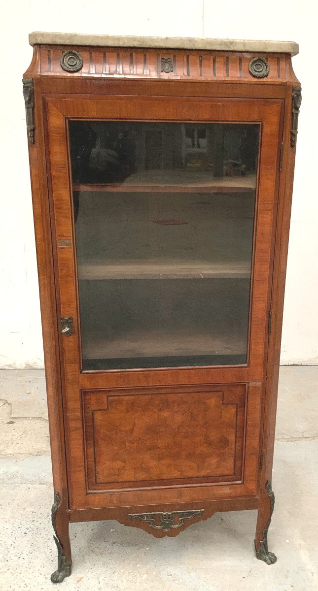 Louis XVI Style Single Door Display Cabinet In Wood Marquetry 20th Century