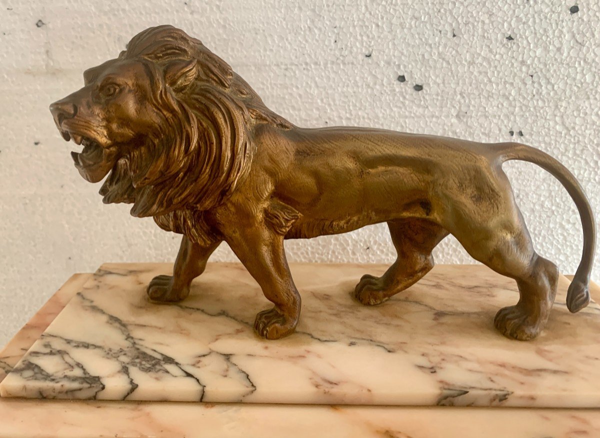 19th Century Marble And Bronze Lion Fireplace Trim-photo-4