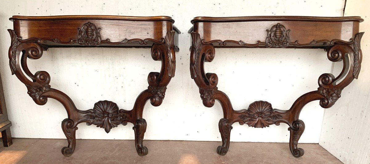 Pair Of Louis Philippe Consoles In Mahogany, 19th Century