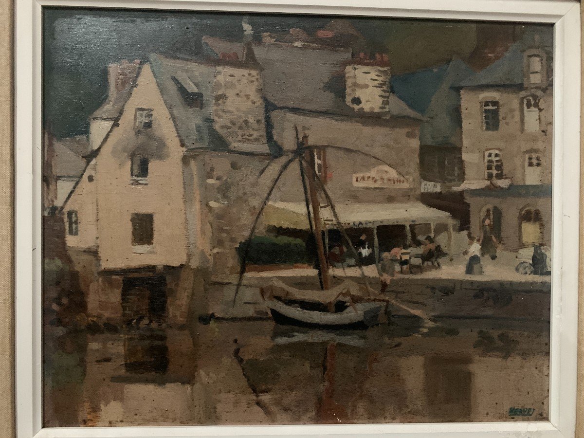 Framed Oil On Canvas "view Of The Port" 20th Century-photo-2