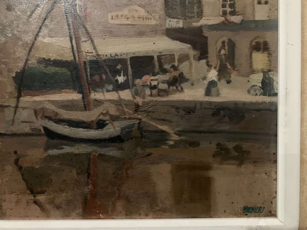 Framed Oil On Canvas "view Of The Port" 20th Century-photo-6