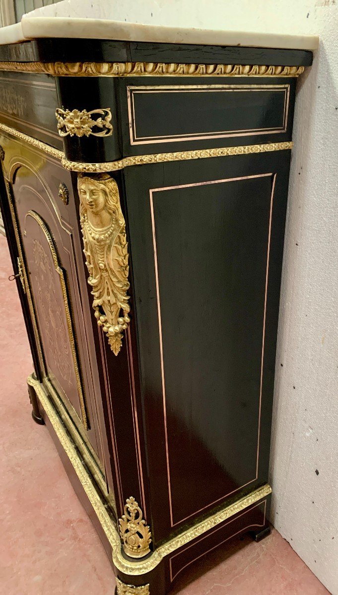 Napoleon III Style Wood And Brass Marquetry Sideboard, 19th Century  -photo-3