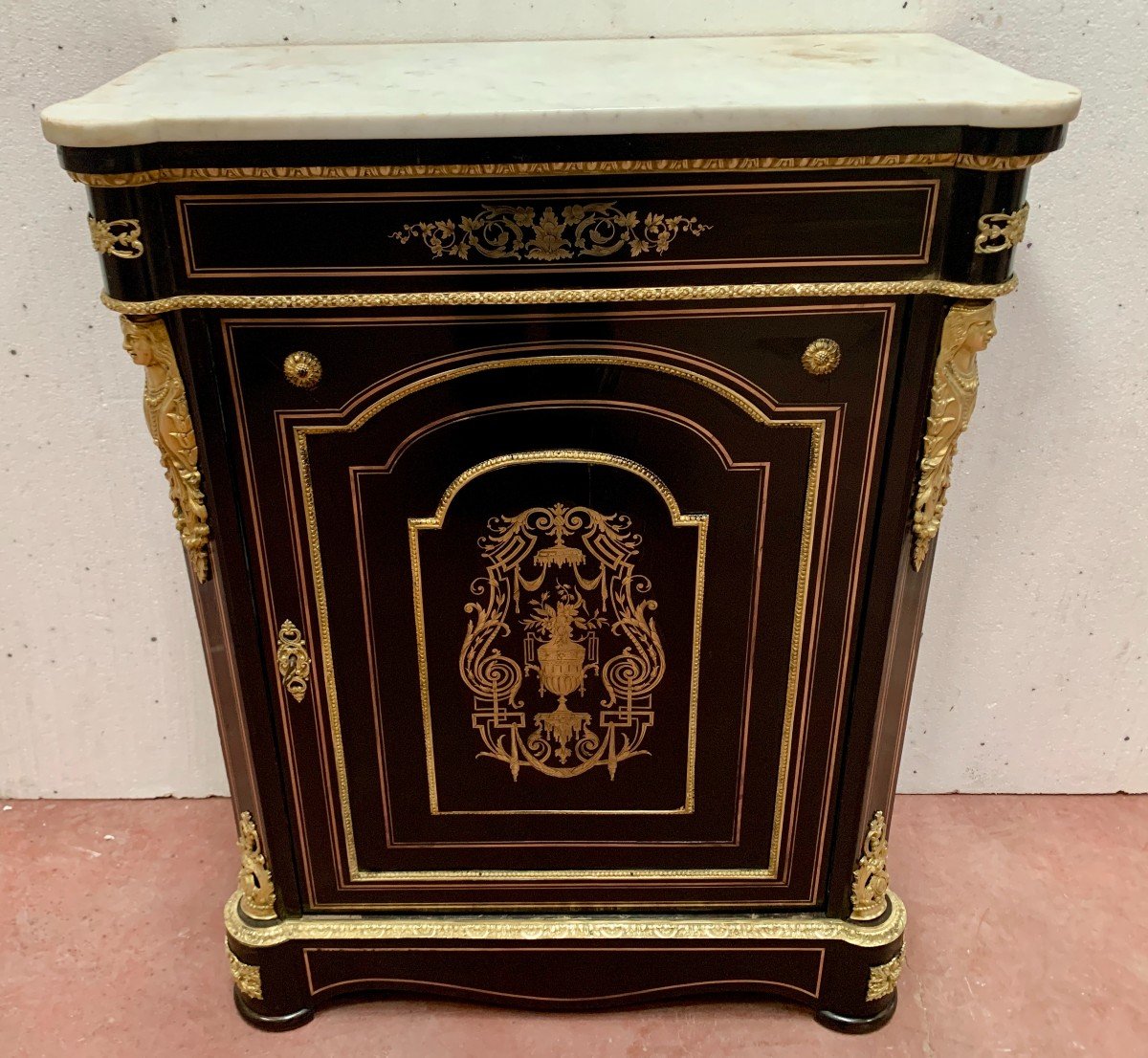 Napoleon III Style Wood And Brass Marquetry Sideboard, 19th Century  -photo-1