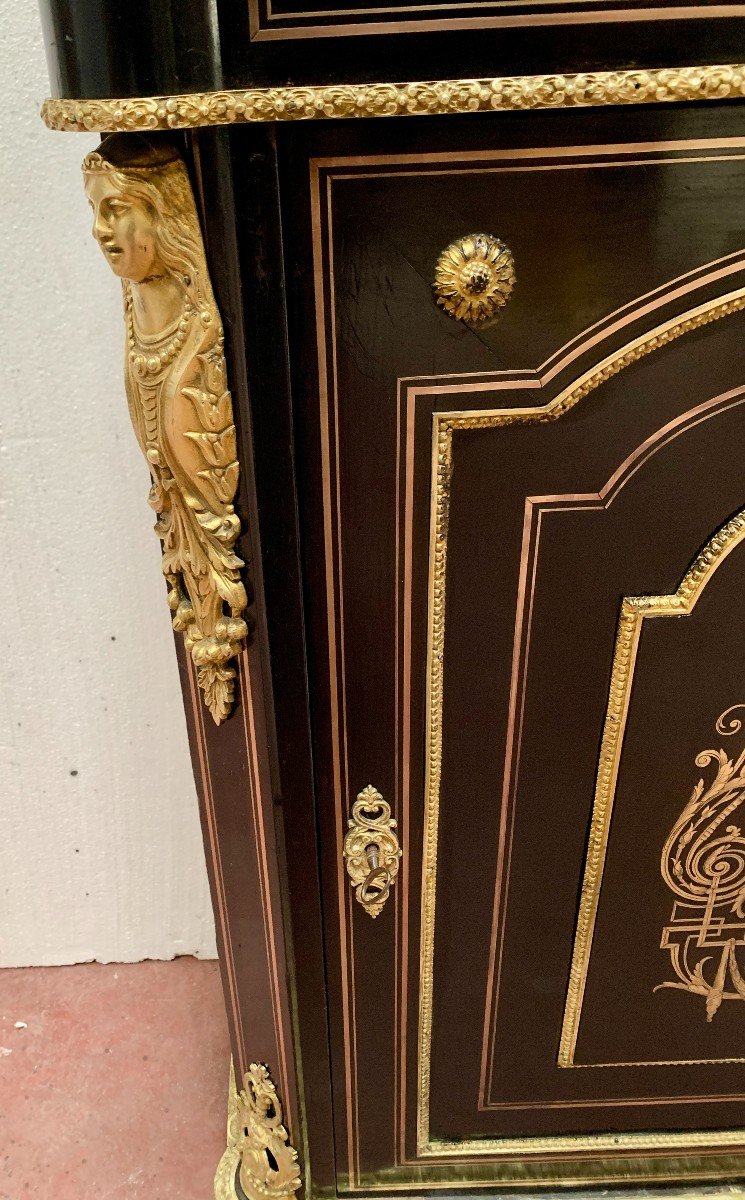 Napoleon III Style Wood And Brass Marquetry Sideboard, 19th Century  -photo-6