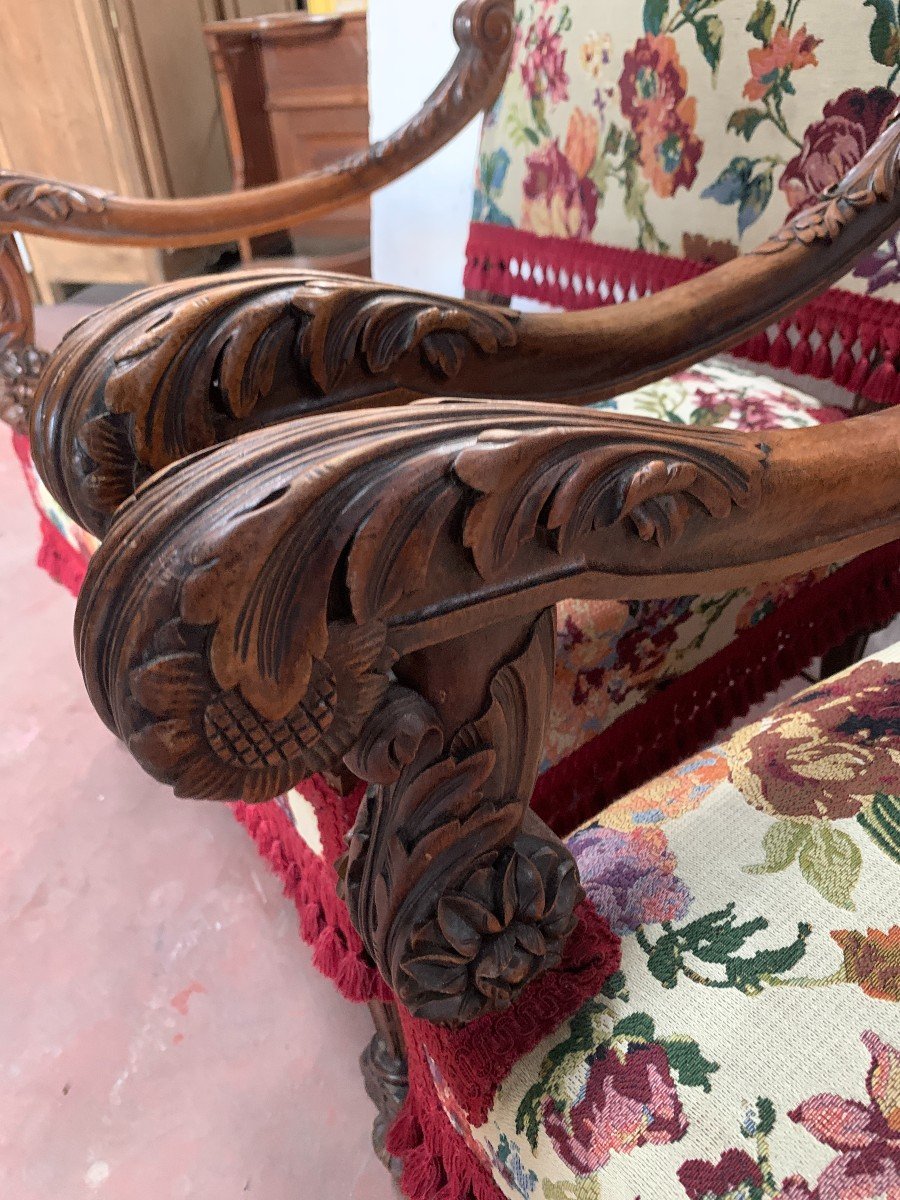 Pair Of Renaissance Style Armchairs In Solid Walnut, 19th Century-photo-4