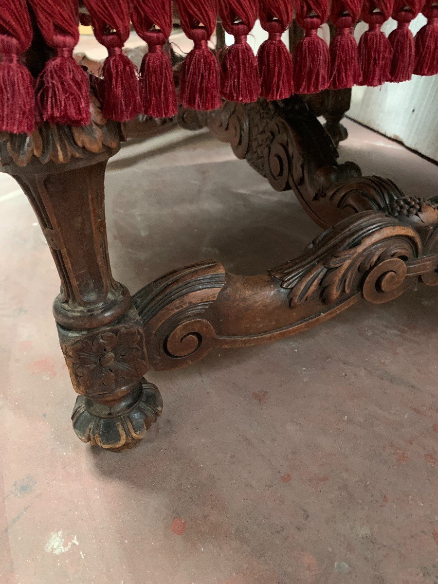 Pair Of Renaissance Style Armchairs In Solid Walnut, 19th Century-photo-1