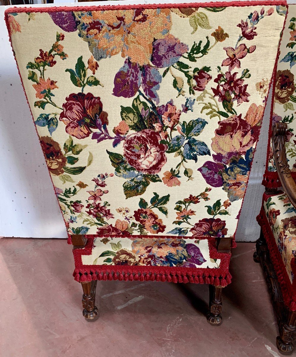 Pair Of Renaissance Style Armchairs In Solid Walnut, 19th Century-photo-2