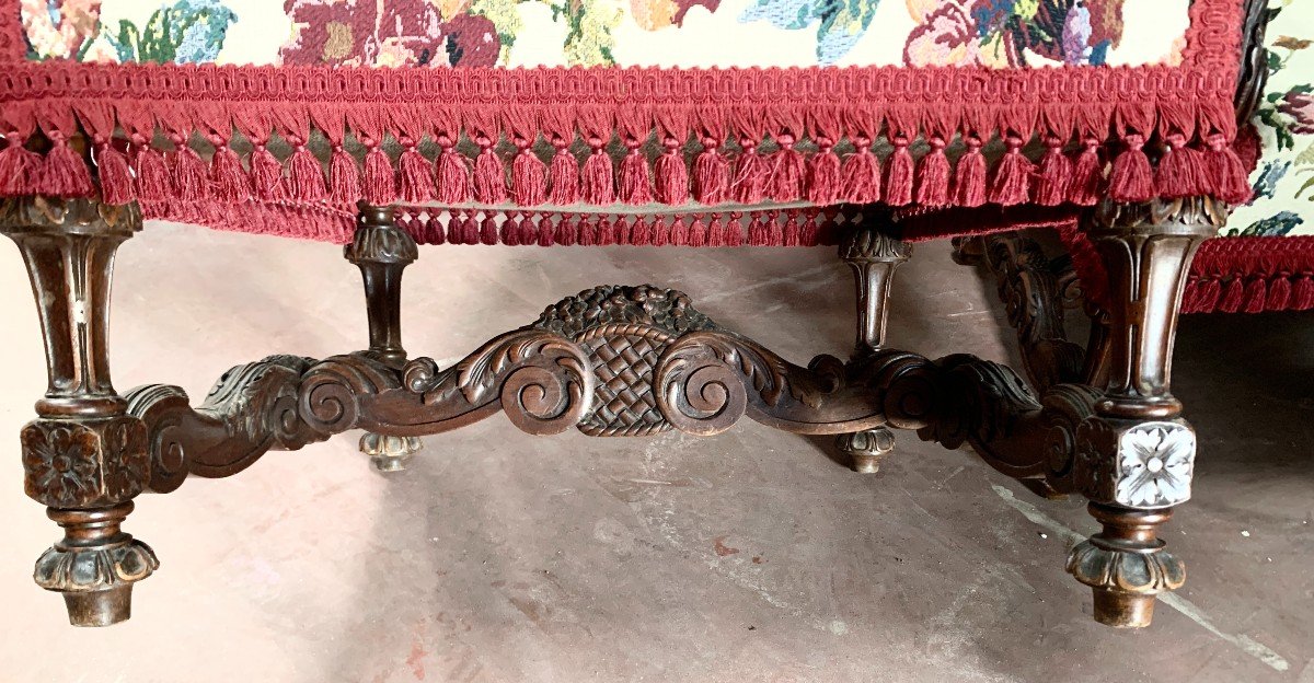 Pair Of Renaissance Style Armchairs In Solid Walnut, 19th Century-photo-4