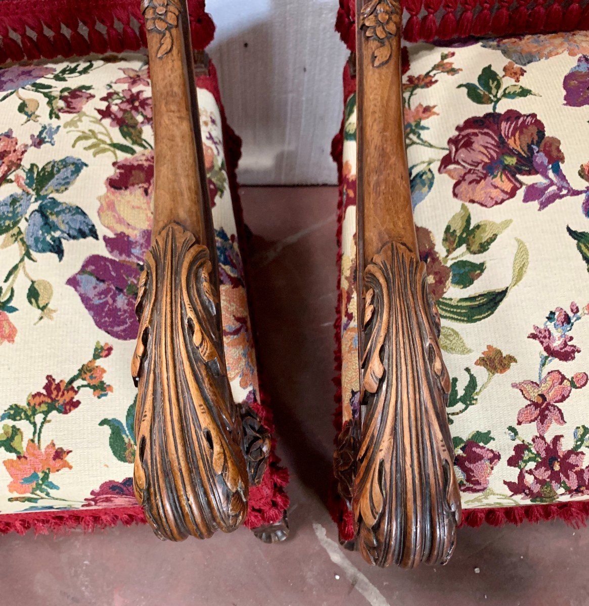 Pair Of Renaissance Style Armchairs In Solid Walnut, 19th Century-photo-6