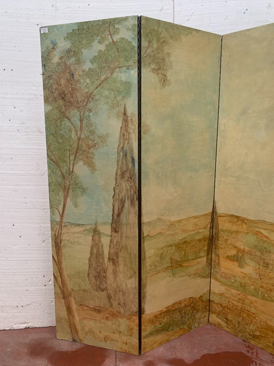 Screen With Three Painted Leaves, 20th Century-photo-4