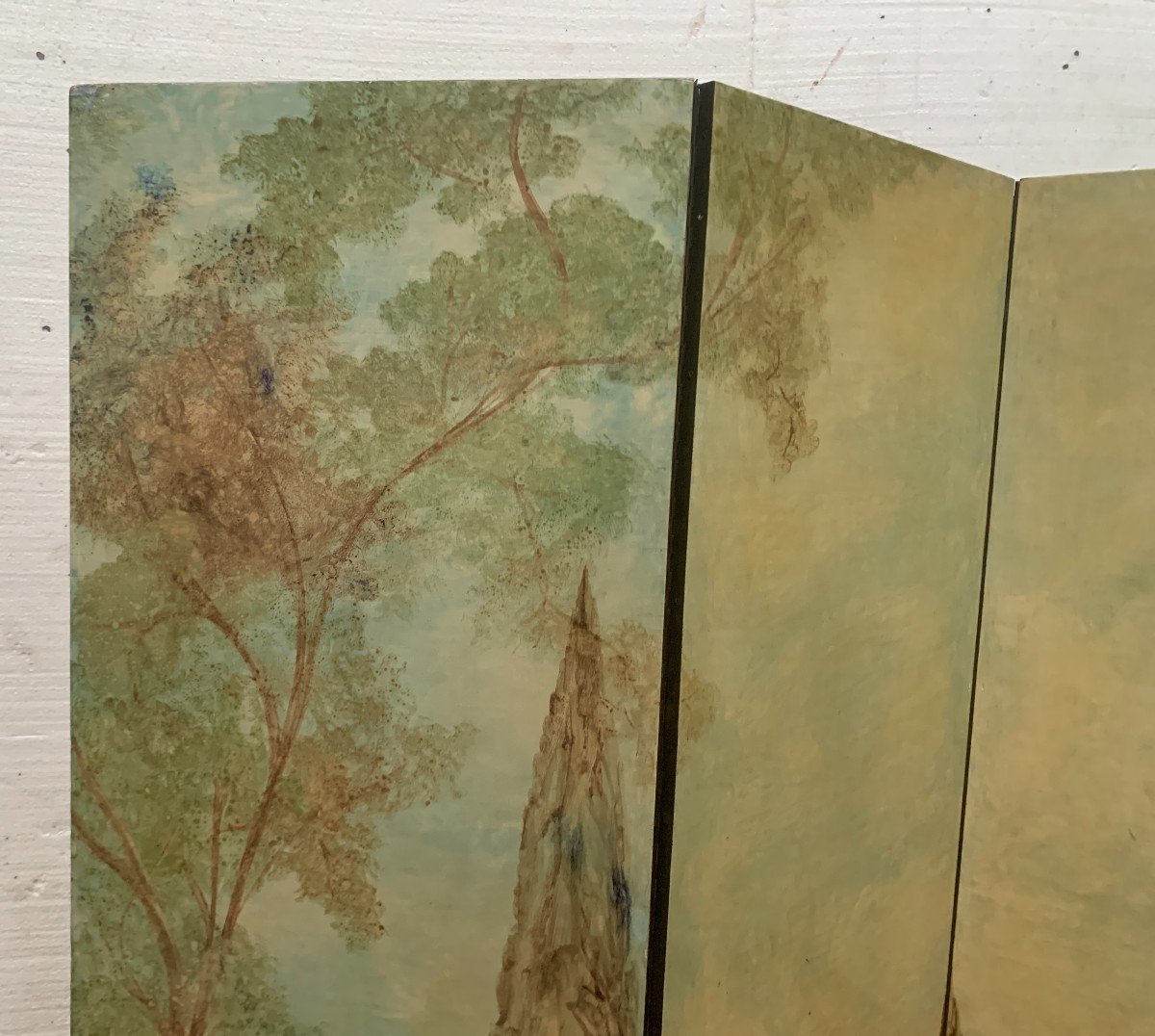 Screen With Three Painted Leaves, 20th Century-photo-3