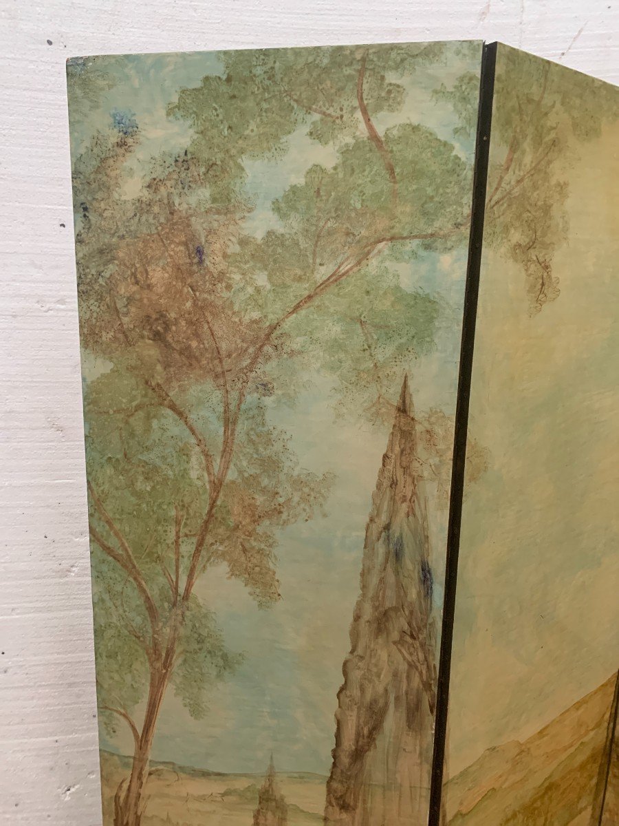 Screen With Three Painted Leaves, 20th Century-photo-4