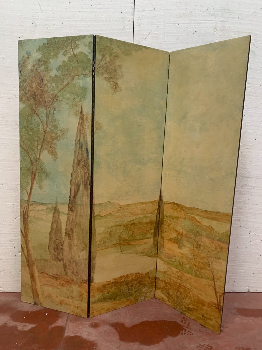 Screen With Three Painted Leaves, 20th Century-photo-5