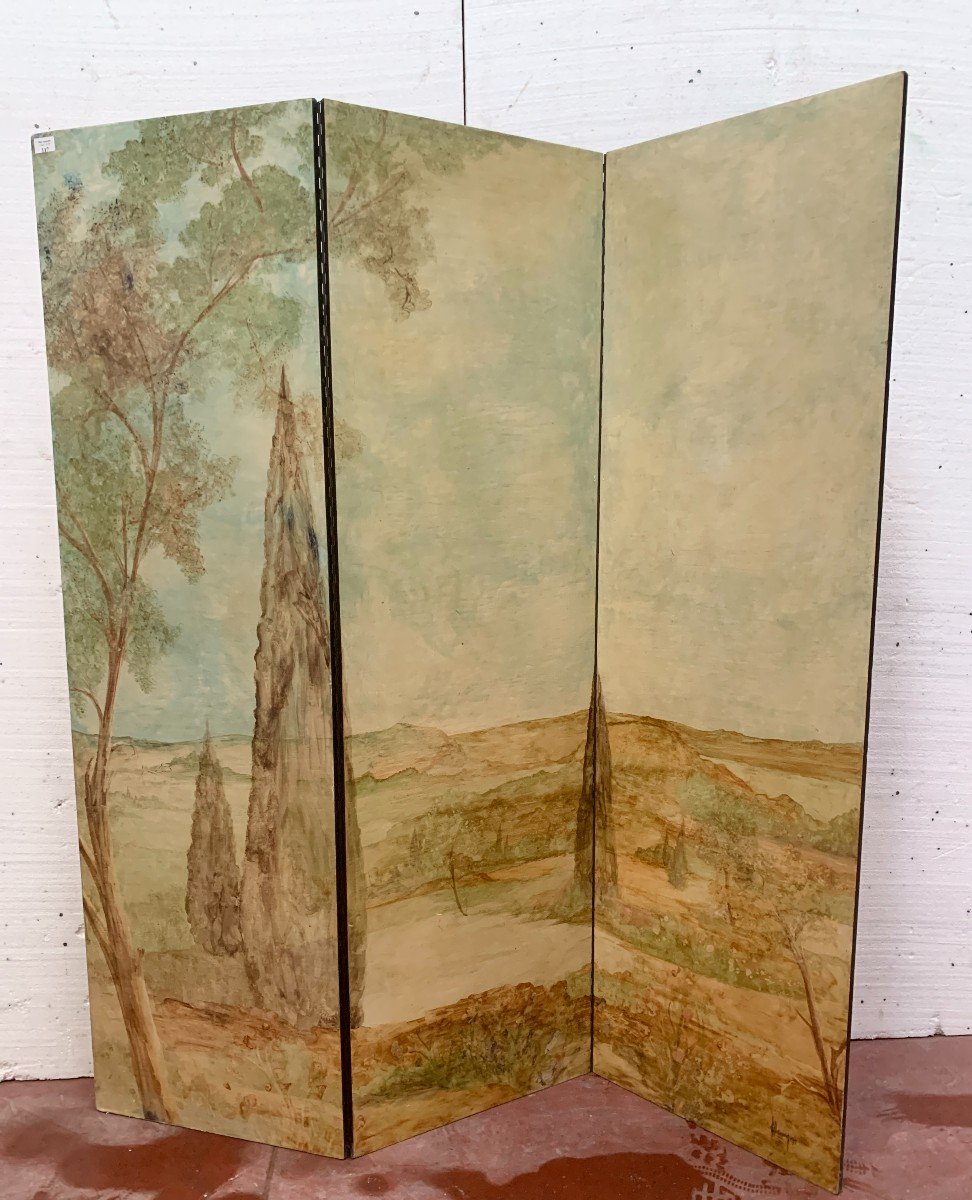 Screen With Three Painted Leaves, 20th Century