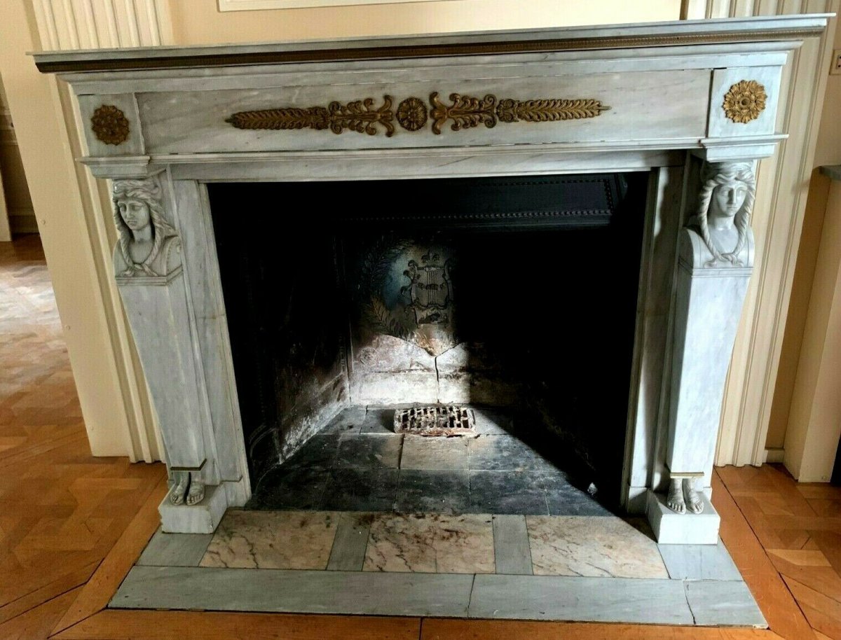 Empire Style Fireplace In Blue Turquin Marble Old Fireplace-photo-2
