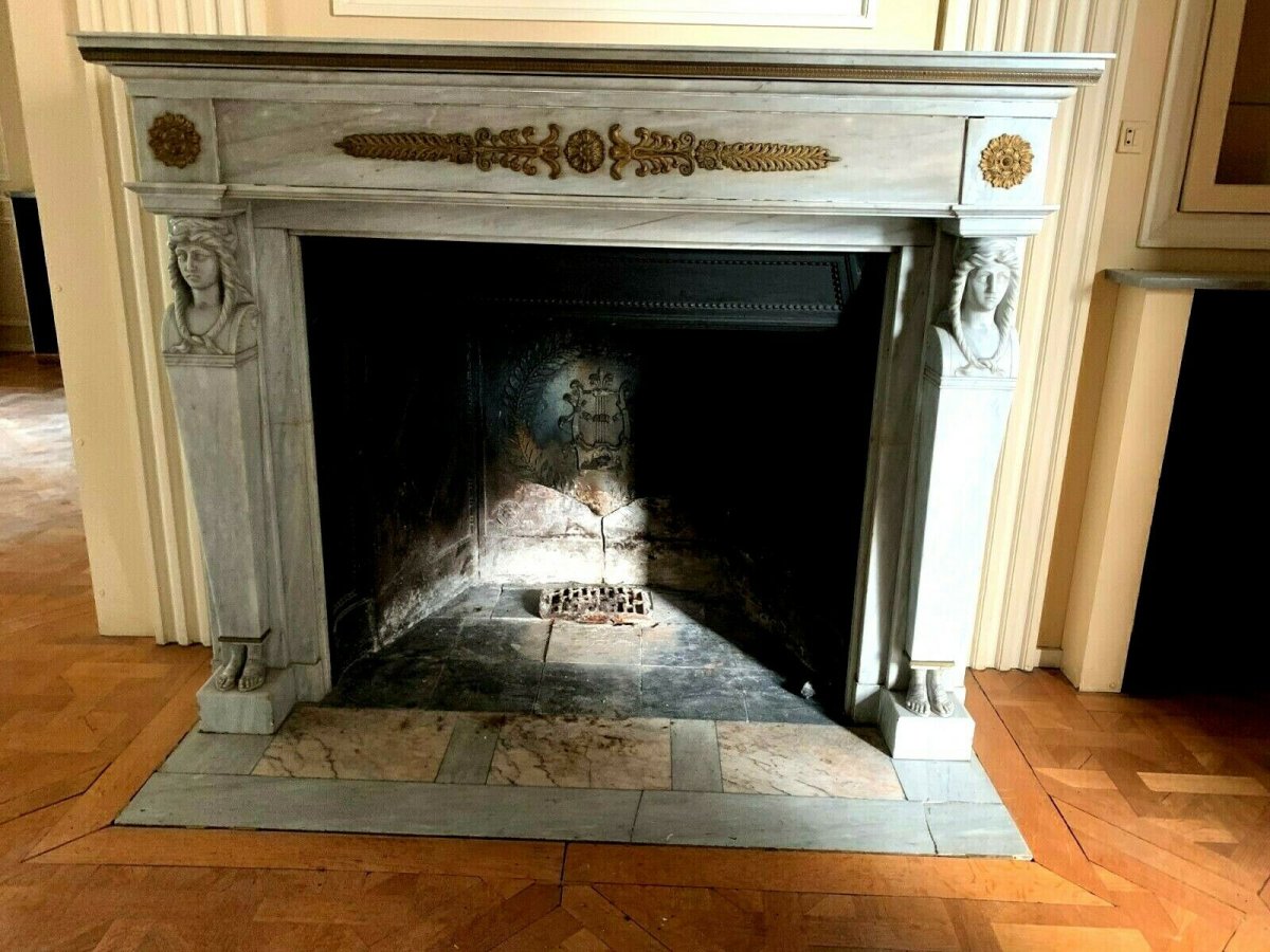 Empire Style Fireplace In Blue Turquin Marble Old Fireplace-photo-5