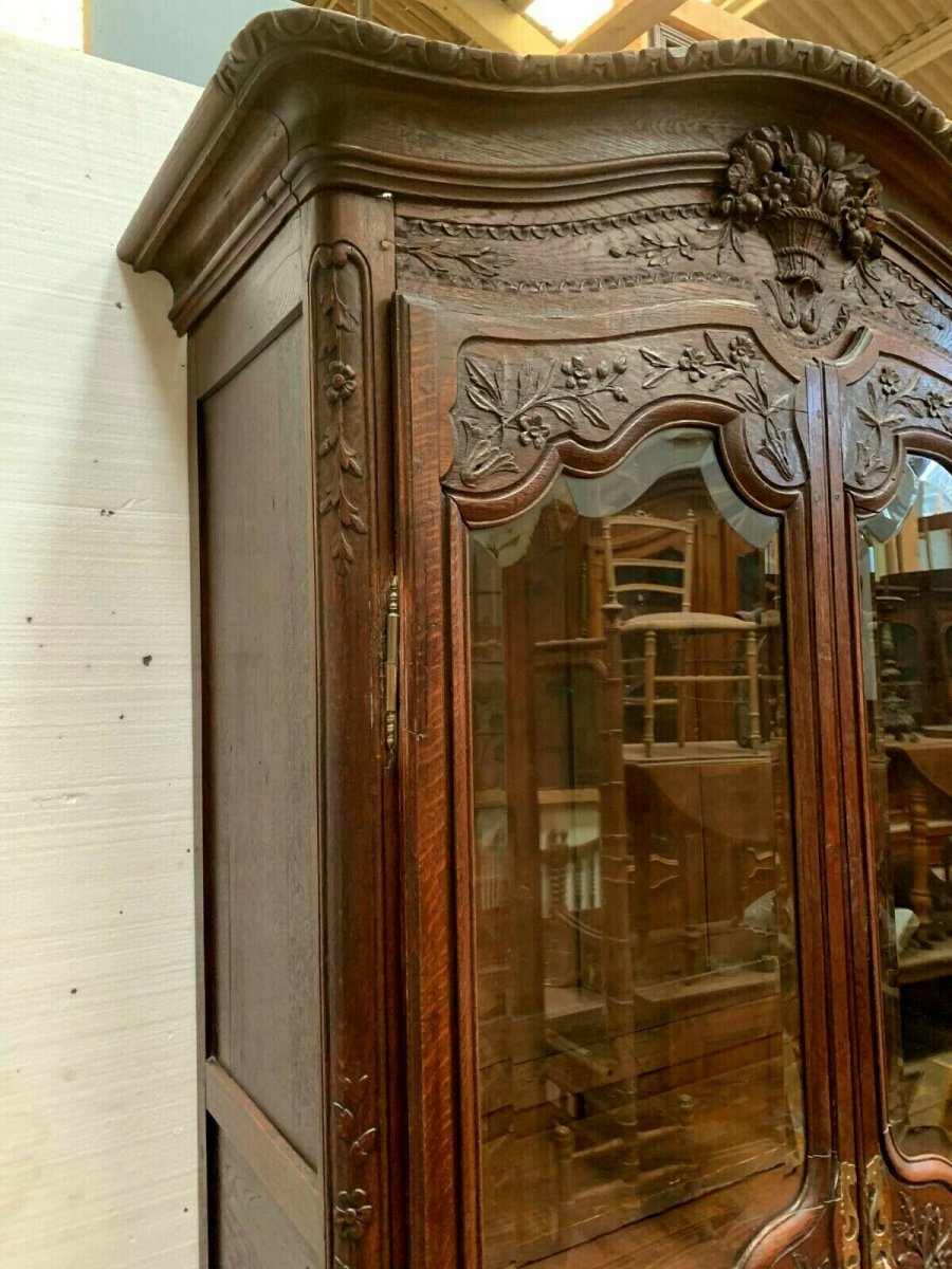 Armoire De Mariée En Chêne Sculpté Vitrine Deux Portes XIX Siècle-photo-4