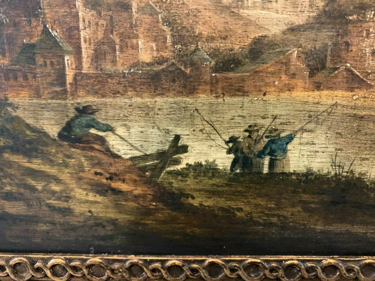 Oil On Oak Panel Animated Landscape XIX Century-photo-7