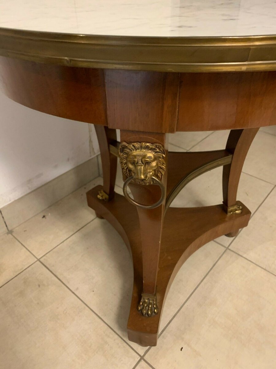 Empire Style Tripod Pedestal Table In Mahogany Marble Top With Brass Gallery-photo-4