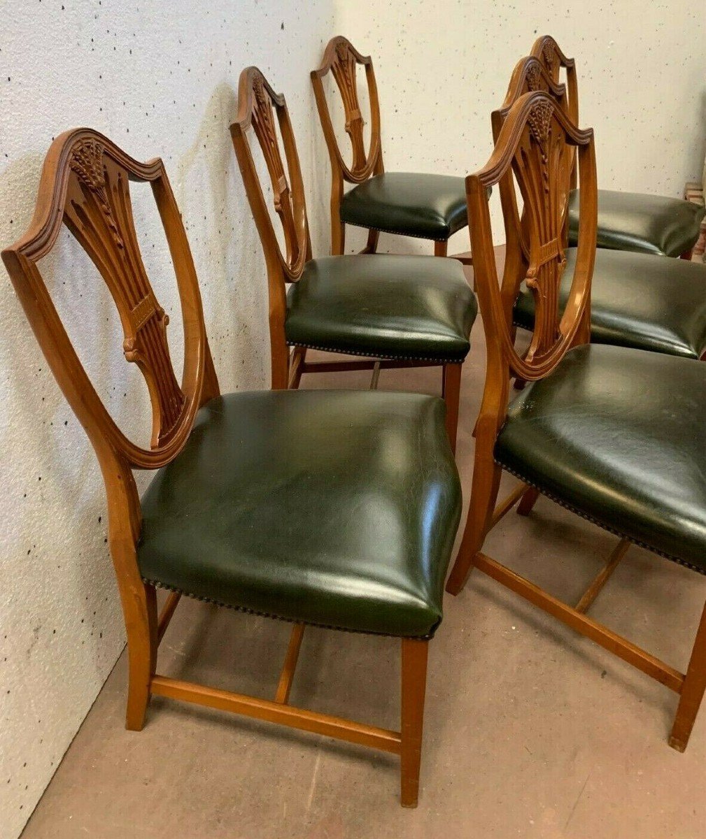 Suite Of Six Chairs In Natural Wood Model With Ears Of Wheat XX Century-photo-1