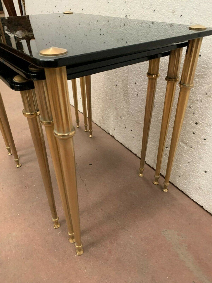 Nesting Table In Brass And Black Glass XX Century-photo-6