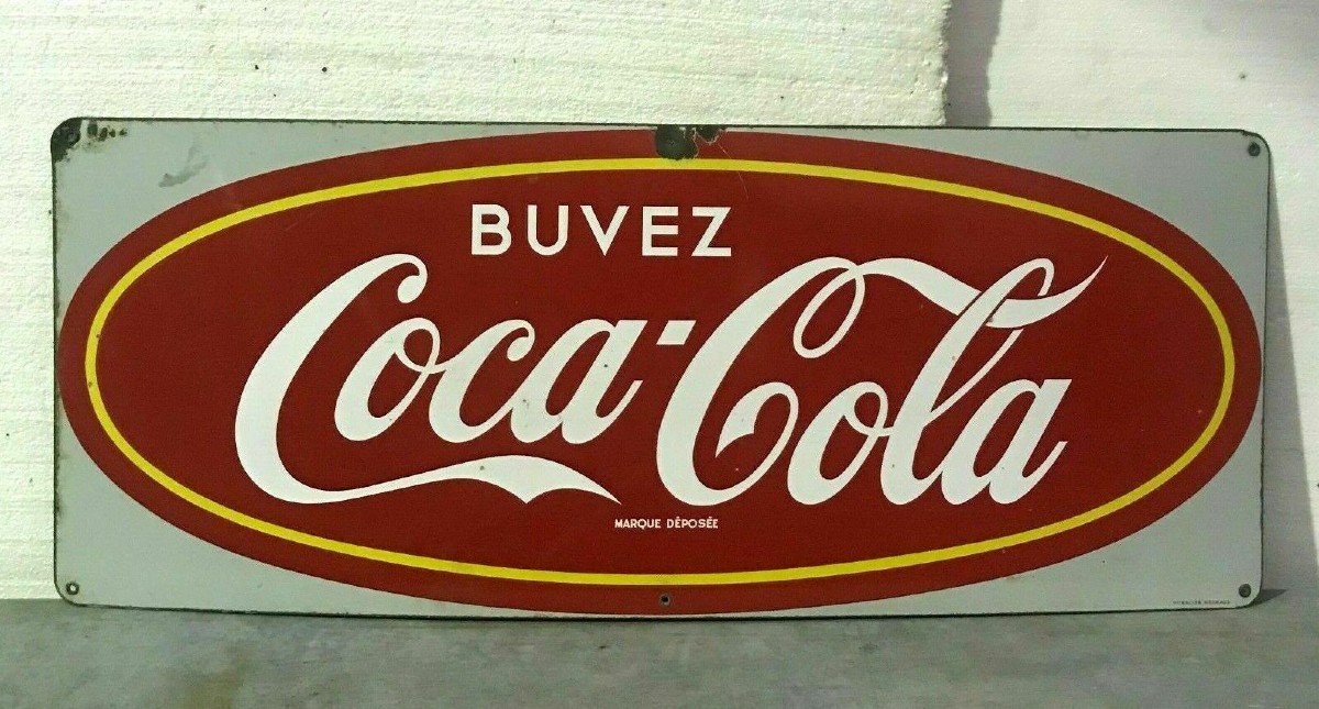 Plaque émaillée "Coca Cola " rouge sur fond blanc XX siècle-photo-3