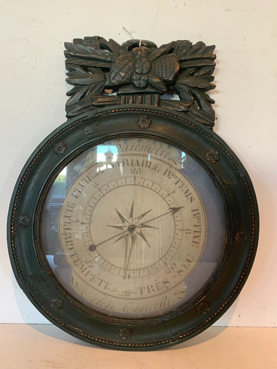 Louis XVI Barometer In Patinated Wood XIX Century-photo-1