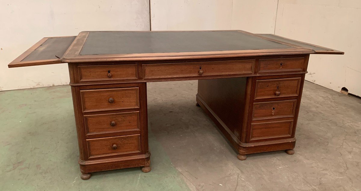 Double-sided Flat Desk And Side Drawers In Walnut XX Century-photo-2