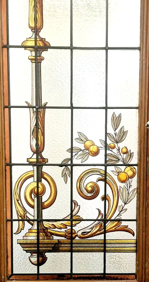 Suite Of Three Separation Doors In Stained Glass With Floral Decor XX Century-photo-1