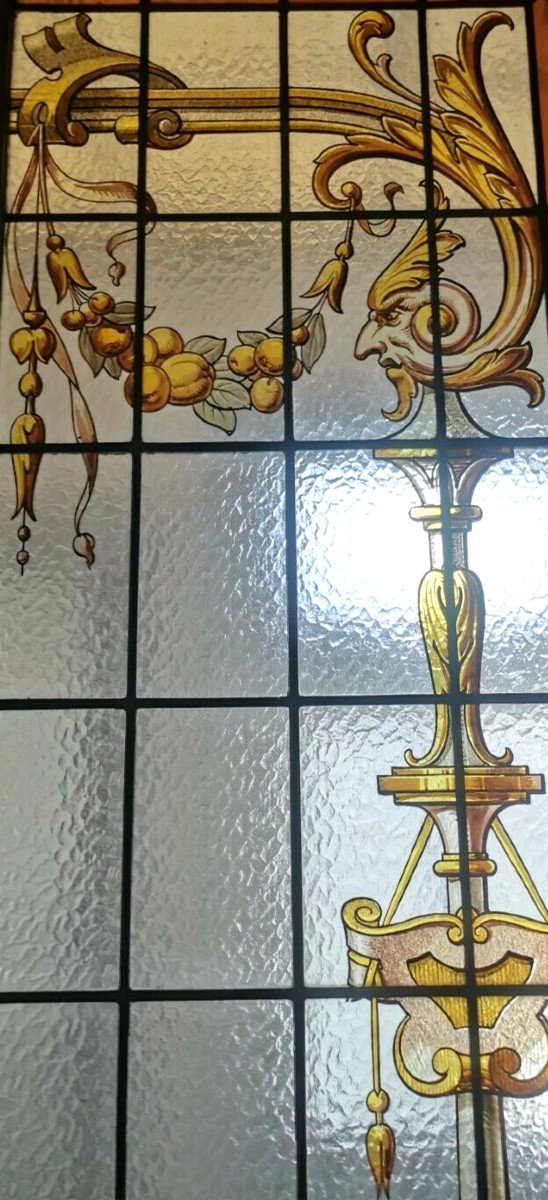 Suite Of Three Separation Doors In Stained Glass With Floral Decor XX Century-photo-5
