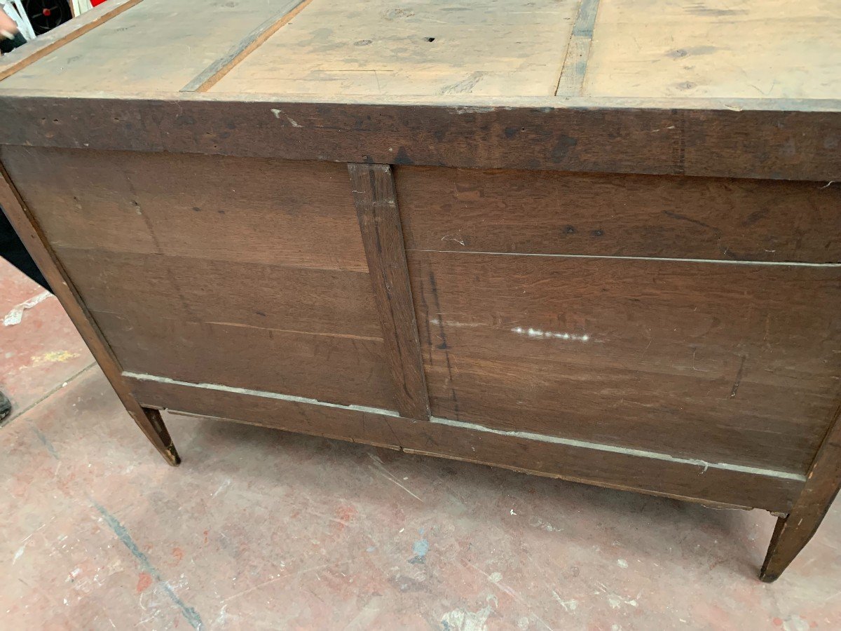 Louis XVI Style Commode In Mahogany Veined Gray Marble Top XIX Century-photo-7