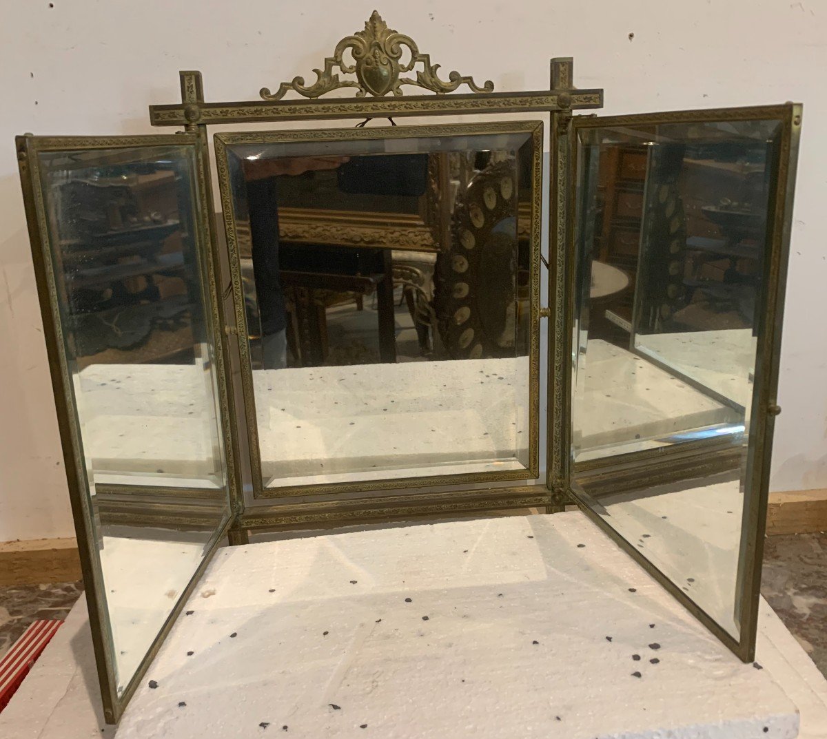 Triptych Mirror In Gilded Bronze XX Century-photo-6