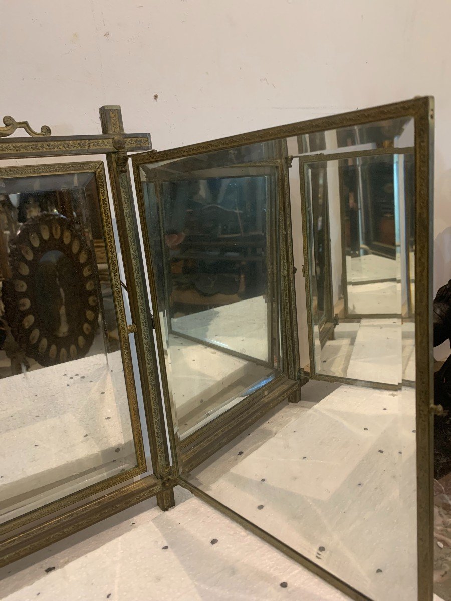 Triptych Mirror In Gilded Bronze XX Century-photo-7