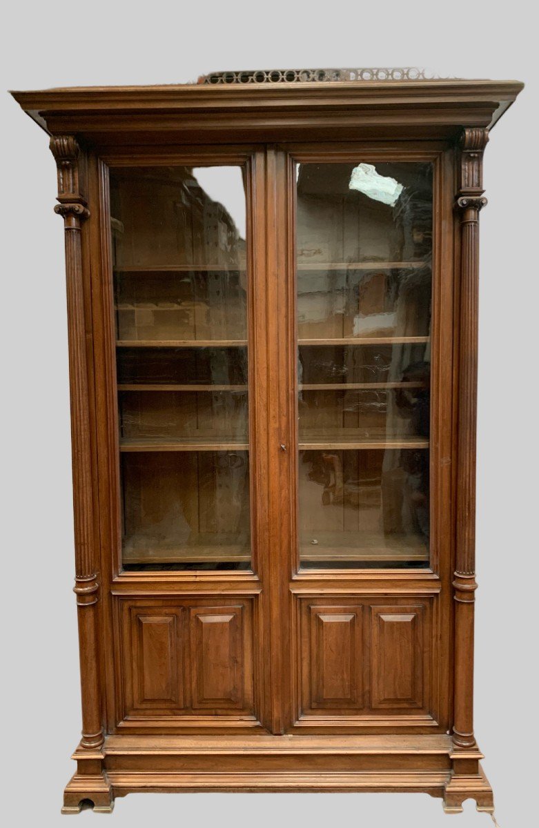 Library Showcase In Solid Walnut Showcase Napoleon III XIX Century