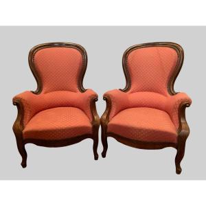 Paire De Fauteuils Louis Philippe En Acajou XIX Siècle