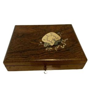 Painting Box In Rosewood And Engraved Brass Marquetry XIX Century
