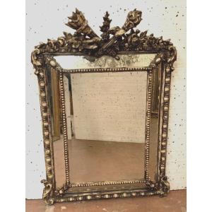 Miroir De Style Louis XVI En Bois Et Stuc Patiné XIX Siècle