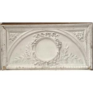 Door Pediment Decorative Panel In Wood And Patinated Stucco 19th Century