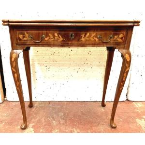Louis XV Style Game Table In Dutch Marquetry XIX Century Console