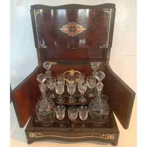 Cave A Liqueur Complète Boulle Coffret Napoléon III Boite Marqueterie XIX Siècle