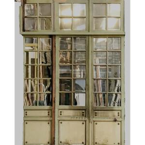 Three Separation Doors With Transom In Patinated Beech XIX Century