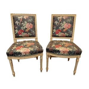 Paire De Chaises De Style Louis XVI En Hêtre Laqué XX Siècle