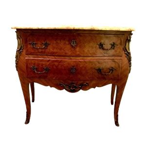 Commode Galbée De Style Louis XV Dessus Marbre XX Siècle