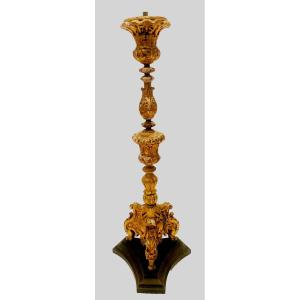 Candlestick In Carved And Gilded Wood 19th Century