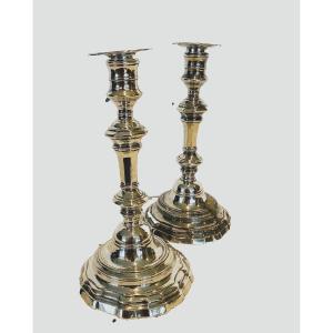 Pair Of Louis XVI Style Candlesticks In Silvered Bronze 19th Century