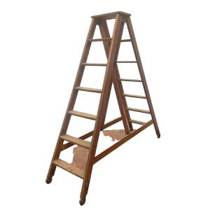 Double Library Ladder In Solid Fir 19th Century